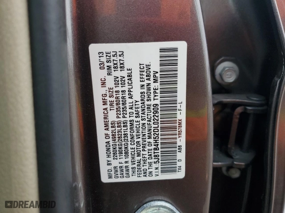 2013 Acura RDX Tech Pkg with VIN 5J8TB4H52DL022909, listed as a Copart auction lot 44026445 with 53,260 mi miles and Salvage Title. Bid and sale history available at carsss.com. Image 13.