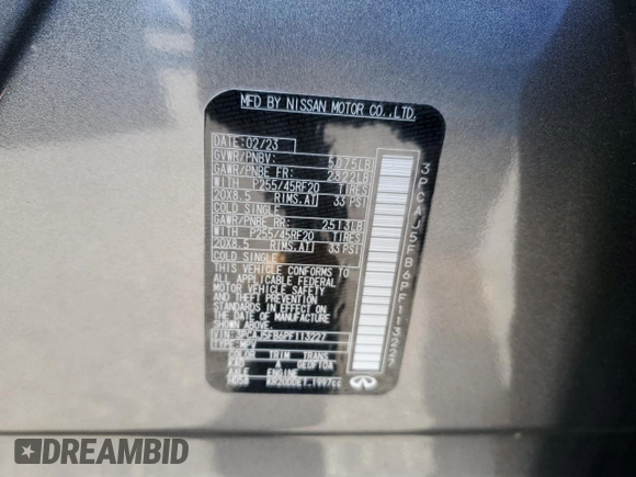 2023 Infiniti QX50 Sport with VIN 3PCAJ5FB6PF113227, listed as a Copart auction lot 84563144 with 7,465 mi miles and Salvage Title. Bid and sale history available at DreamBid. Image 13.
