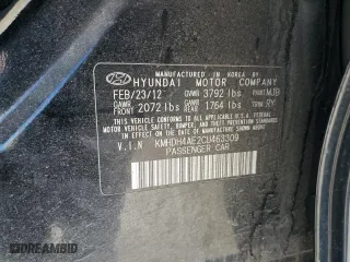 2012 Hyundai Elantra GLS with VIN KMHDH4AE2CU463309, listed as a Copart auction lot 54091795 with 209,515 mi miles and Clean Title. Bid and sale history available at carsss.com. Image 12.