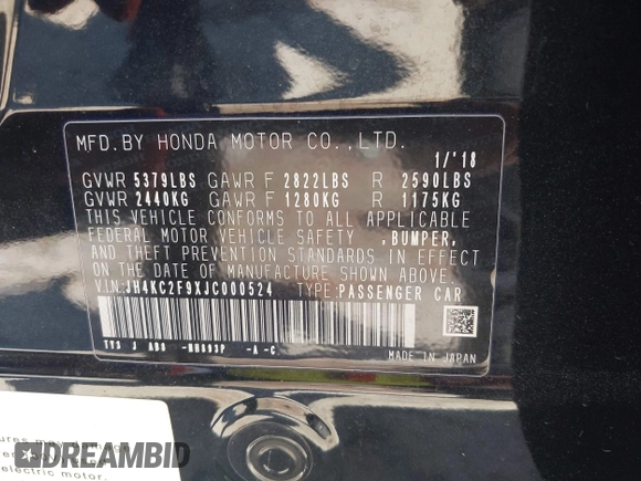 2018 Acura RLX Hybrid Sport z VIN JH4KC2F9XJC000524, wystawiony jako IAAI lot #42119077 z przebiegiem 60 381 mil mil oraz . Historia ofert i sprzedaży dostępna na DreamBid. Obrazek 9.