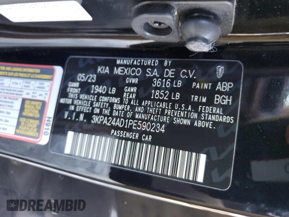 2023 Kia Rio LX with VIN 3KPA24AD1PE590234, listed as a Copart auction lot 45710935 with 42,405 mi miles and Salvage Title. Bid and sale history available at DreamBid. Image 12.