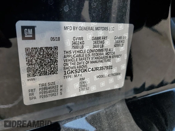 2018 GMC Yukon XL SLT with VIN 1GKS2GKC4JR357931, listed as a Copart auction lot 69365634 with 141,615 mi miles and Non Repairable. Bid and sale history available at carsss.com. Image 13.
