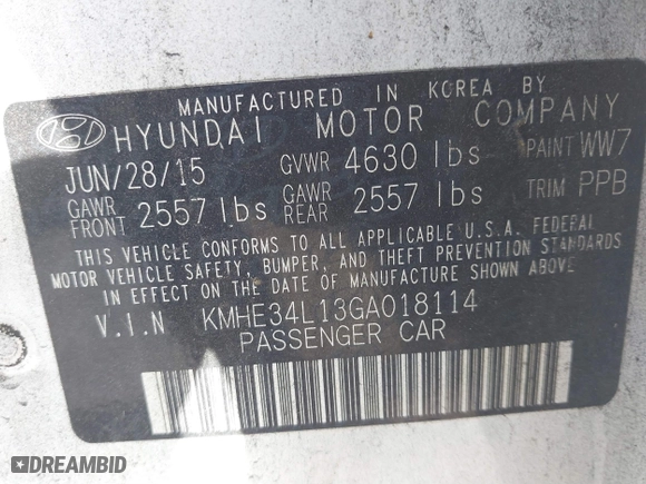 2016 Hyundai Sonata Hybrid Limited with VIN KMHE34L13GA018114, listed as a IAAI auction lot 41500062 with 43,207 mi miles. Bid and sale history available at carsss.com. Image 9.
