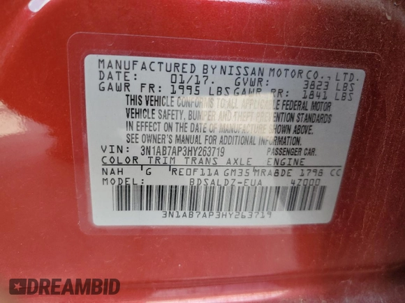 2017 Nissan Sentra SV z VIN 3N1AB7AP3HY263719, wystawiony jako Copart lot #55816355 z przebiegiem 124 585 mil mil oraz Szkoda całkowita • Salvage title. Historia ofert i sprzedaży dostępna na DreamBid. Obrazek 12.