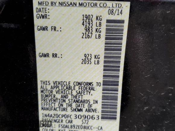 2015 Nissan LEAF SV with VIN 1N4AZ0CP0FC309063, listed as a Copart auction lot 72829432 with 74,214 mi miles. Bid and sale history available at carsss.com. Image 14.