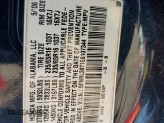 2006 Honda Odyssey EX-L with VIN 5FNRL38716B107344, listed as a Copart auction lot 50556015 with 199,627 mi miles and Clean Title. Bid and sale history available at carsss.com. Image 13.