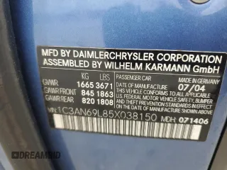 2005 Chrysler Crossfire Limited z VIN 1C3AN69L85X038150, wystawiony jako Copart lot #74783714 z przebiegiem 119 866 mil mil oraz Nie do naprawy • Non repairable. Historia ofert i sprzedaży dostępna na DreamBid. Obrazek 12.