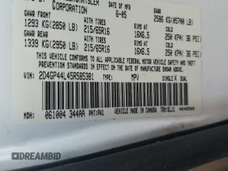 2005 Dodge Caravan SXT with VIN 2D4GP44L45R585381, listed as a Copart auction lot 66082085 with 195,700 mi miles and Salvage title. Bid and sale history available at DreamBid. Image 13.