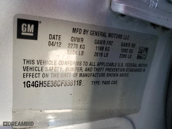 2012 Buick LaCrosse Premium 3 with VIN 1G4GH5E36CF338118, listed as a Copart auction lot 49688625 with 87,273 mi miles and Clean Title. Bid and sale history available at carsss.com. Image 12.