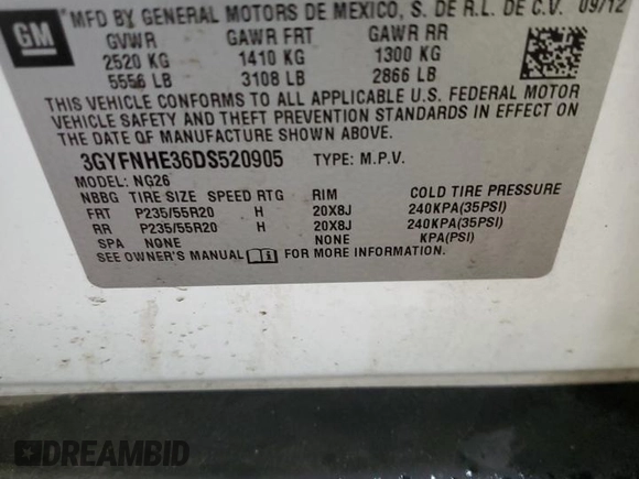 2013 Cadillac SRX Performance Collection with VIN 3GYFNHE36DS520905, listed as a Copart auction lot 47961515 with 128,523 mi miles and Salvage Title. Bid and sale history available at carsss.com. Image 13.