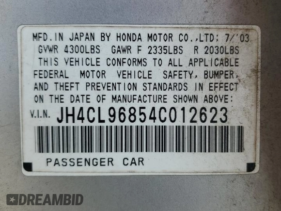 2004 Acura TSX с VIN JH4CL96854C012623, выставлен на аукционе Copart как лот 53381895 с пробегом 205 774 миль миль и Чистый • Clean title. История ставок и продаж доступна на DreamBid. Изображение 14.