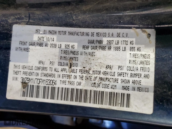 2015 Mazda 3 i Touring with VIN 3MZBM1V70FM163064, listed as a Copart auction lot 61432154 with 126,929 mi miles and Salvage title. Bid and sale history available at DreamBid. Image 12.