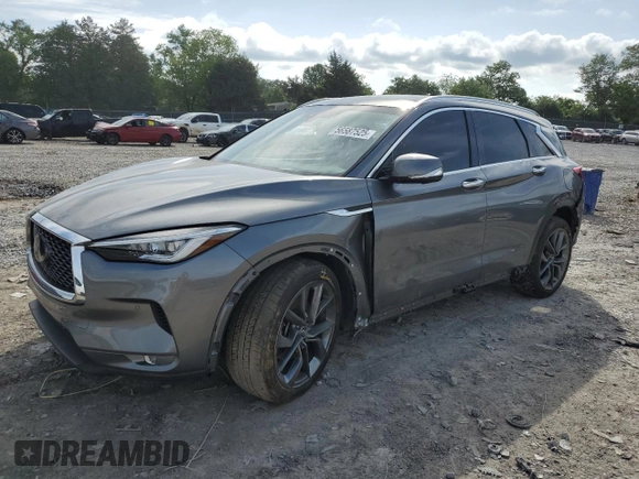 2019 Infiniti QX50 Essential with VIN 3PCAJ5M38KF128199, listed as a Copart auction lot 56587525 with 58,392 mi miles and Salvage title. Bid and sale history available at DreamBid. Image 1.