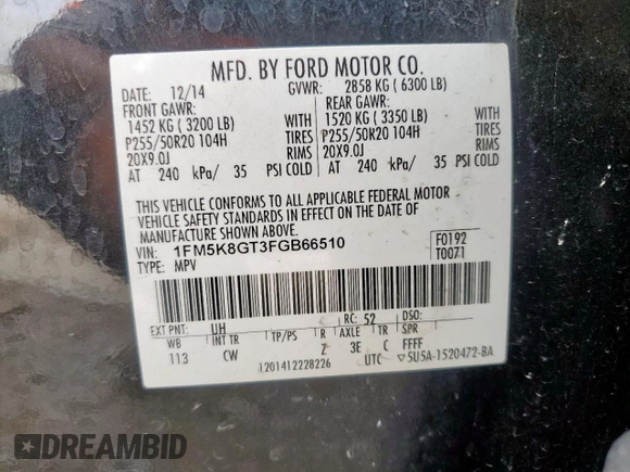 2015 Ford Explorer Sport with VIN 1FM5K8GT3FGB66510, listed as a Copart auction lot 63318495 with 211,711 mi miles and Salvage title. Bid and sale history available at DreamBid. Image 13.