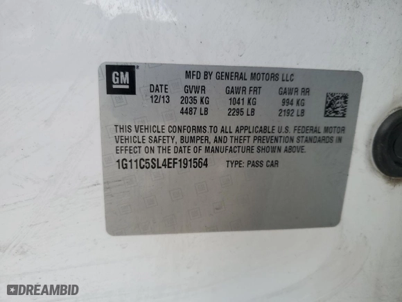 2014 Chevrolet Malibu LT with VIN 1G11C5SL4EF191564, listed as a Copart auction lot 85958414 with 0 mi miles and Salvage Title. Bid and sale history available at carsss.com. Image 12.