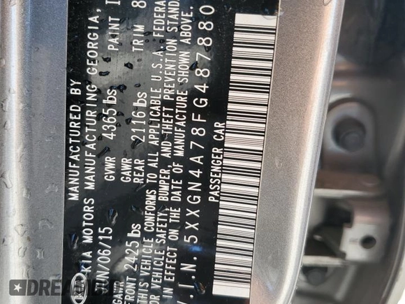 2015 Kia Optima EX with VIN 5XXGN4A78FG487880, listed as a Copart auction lot 51257085 with 109,943 mi miles and Salvage Title. Bid and sale history available at carsss.com. Image 12.