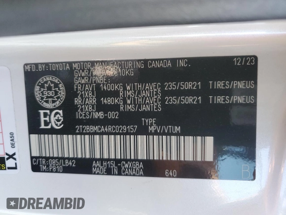2024 Lexus RX 350h with VIN 2T2BBMCA4RC029157, listed as a Copart auction lot 46730615 with 14,693 mi miles and Salvage title. Bid and sale history available at DreamBid. Image 14.