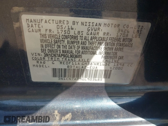 2016 Nissan Versa S z VIN 3N1CN7AP9GL903685, wystawiony jako IAAI lot #41607274 z przebiegiem 78 667 mil mil oraz . Historia ofert i sprzedaży dostępna na DreamBid. Obrazek 9.