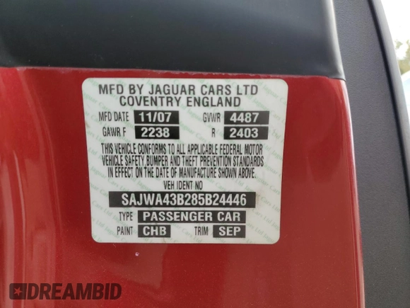 2008 Jaguar XK with VIN SAJWA43B285B24446, listed as a Copart auction lot 70429864 with 101,545 mi miles and Non Repairable. Bid and sale history available at carsss.com. Image 12.