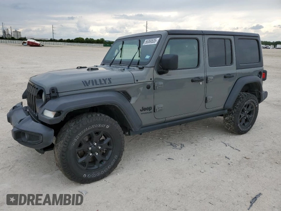2021 Jeep Wrangler Unlimited Sport S with VIN 1C4HJXDG8MW576406, listed as a Copart auction lot 56369535 with 58,355 mi miles and Salvage title. Bid and sale history available at DreamBid. Image 1.