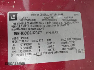 2009 Chevrolet Tahoe LTZ with VIN 1GNFK33039J120407, listed as a IAAI auction lot 39586085 with 247,429 mi miles and . Bid and sale history available at DreamBid. Image 9.