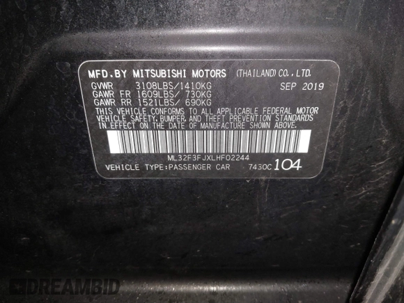 2020 Mitsubishi Mirage ES z VIN ML32F3FJXLHF02244, wystawiony jako IAAI lot #41670519 z przebiegiem 76 852 mil mil oraz . Historia ofert i sprzedaży dostępna na DreamBid. Obrazek 9.