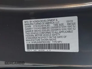 2023 Honda Odyssey Touring with VIN 5FNRL6H84PB053582, listed as a IAAI auction lot 42012108 with Not Provided miles and . Bid and sale history available at DreamBid. Image 9.