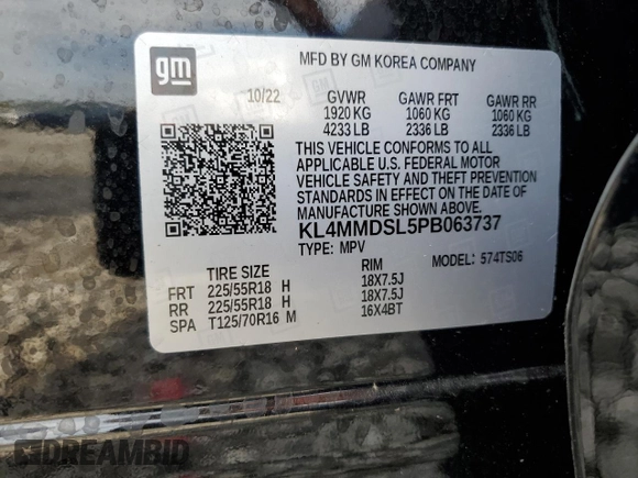 2023 Buick Encore GX Select with VIN KL4MMDSL5PB063737, listed as a Copart auction lot 77082114 with 7,572 mi miles and Salvage title. Bid and sale history available at DreamBid. Image 12.