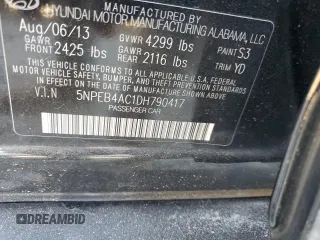 2013 Hyundai Sonata GLS with VIN 5NPEB4AC1DH790417, listed as a Copart auction lot 46342665 with 162,724 mi miles and Salvage Title. Bid and sale history available at carsss.com. Image 14.
