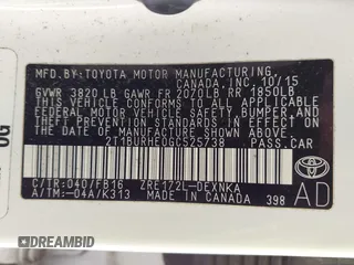 2016 Toyota Corolla L with VIN 2T1BURHE0GC525738, listed as a IAAI auction lot 42174966 with 122,208 mi miles and . Bid and sale history available at DreamBid. Image 9.