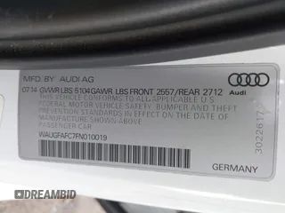 2015 Audi A6 2.0T Premium Plus with VIN WAUGFAFC7FN010019, listed as a IAAI auction lot 42033638 with 1 mi miles. Bid and sale history available at carsss.com. Image 9.