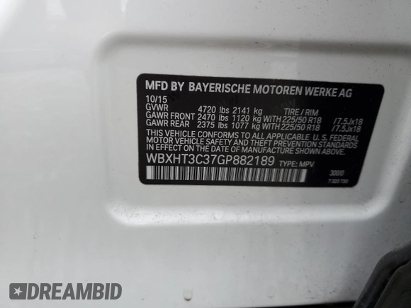 2016 BMW X1 xDrive28i z VIN WBXHT3C37GP882189, wystawiony jako Copart lot #56983985 z przebiegiem 45 700 mil mil oraz Szkoda całkowita • Salvage title. Historia ofert i sprzedaży dostępna na DreamBid. Obrazek 14.