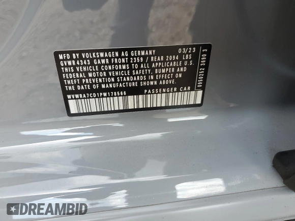 2023 Volkswagen GTI SE с VIN WVWRA7CD1PW178566, выставлен на аукционе Copart как лот 58741305 с пробегом 32 801 миль миль и Списание • Salvage title. История ставок и продаж доступна на DreamBid. Изображение 12.