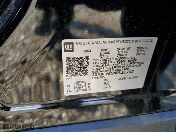 2024 GMC Terrain SLT with VIN 3GKALVEG8RL255840, listed as a Copart auction lot 45296615 with 10,591 mi miles and Salvage Title. Bid and sale history available at carsss.com. Image 16.