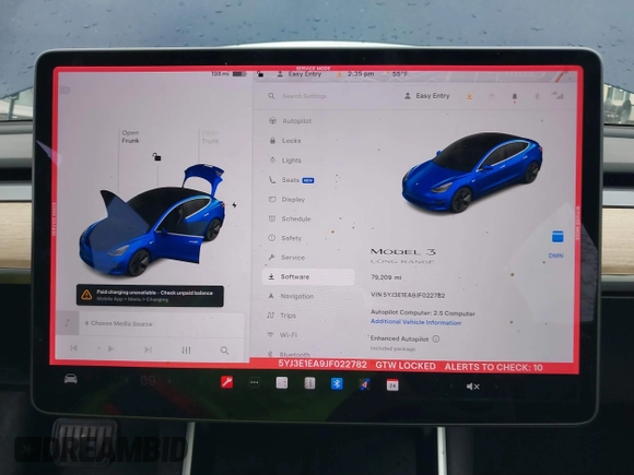 2018 Tesla Model 3 Long Range Battery with VIN 5YJ3E1EA9JF022782, listed as a IAAI auction lot 41875429 with 79,209 mi miles. Bid and sale history available at carsss.com. Image 17.