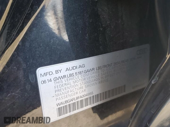 2015 Audi S4 Premium Plus with VIN WAUBGAFL8FA004955, listed as a Copart auction lot 42981035 with 101,035 mi miles and Salvage Title. Bid and sale history available at carsss.com. Image 13.