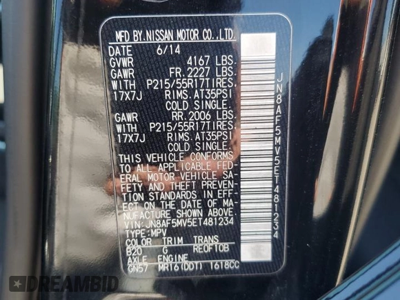2014 Nissan Juke SL with VIN JN8AF5MV5ET481234, listed as a Copart auction lot 63012025 with 188,729 mi miles and Salvage title. Bid and sale history available at DreamBid. Image 13.