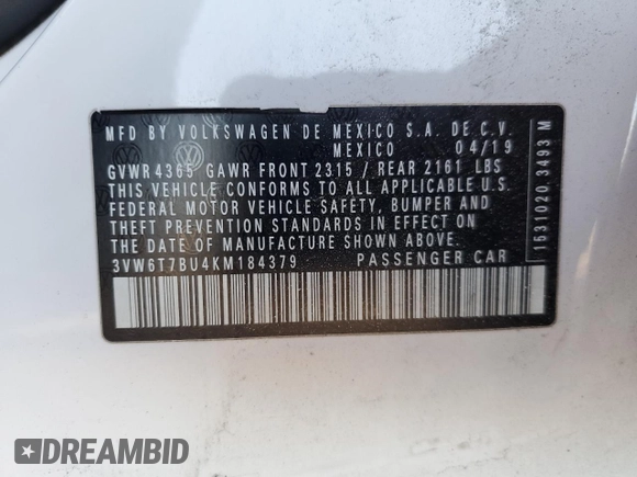 2019 Volkswagen Jetta GLI S z VIN 3VW6T7BU4KM184379, wystawiony jako Copart lot #43369475 z przebiegiem 83 476 mil mil oraz Szkoda całkowita • Salvage title. Historia ofert i sprzedaży dostępna na DreamBid. Obrazek 12.