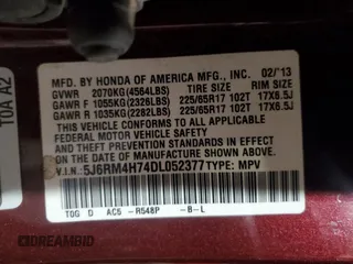2013 Honda CR-V EX-L with VIN 5J6RM4H74DL052377, listed as a Copart auction lot 48051335 with 143,229 mi miles and Salvage Title. Bid and sale history available at carsss.com. Image 15.