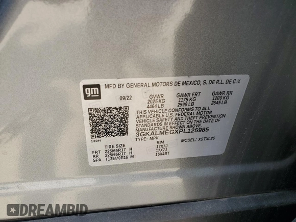 2023 GMC Terrain SLE с VIN 3GKALMEGXPL125985, выставлен на аукционе Copart как лот 57793895 с пробегом 49 669 миль миль и На запчасти • Non repairable. История ставок и продаж доступна на DreamBid. Изображение 13.