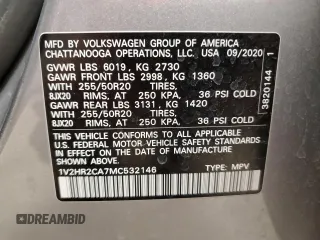 2021 Volkswagen Atlas SE with VIN 1V2HR2CA7MC532146, listed as a Copart auction lot 51283325 with 46,545 mi miles and Salvage title. Bid and sale history available at DreamBid. Image 13.
