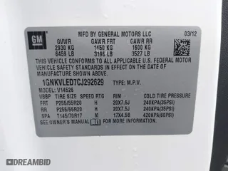 2012 Chevrolet Traverse LTZ with VIN 1GNKVLED7CJ292629, listed as a IAAI auction lot 41871007 with 183,673 mi miles. Bid and sale history available at carsss.com. Image 9.