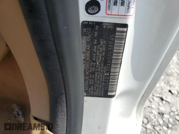 2005 BMW 3 Series 325Ci z VIN WBABW334X5PL38945, wystawiony jako Copart lot #57149565 z przebiegiem 184 975 mil mil oraz Szkoda całkowita • Salvage title. Historia ofert i sprzedaży dostępna na DreamBid. Obrazek 12.