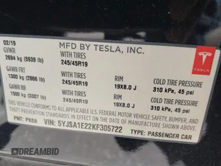 2019 Tesla Model S 75D с VIN 5YJSA1E22KF305722, выставлен на аукционе IAAI как лот 41765921 с пробегом 35 361 миль миль и . История ставок и продаж доступна на DreamBid. Изображение 9.
