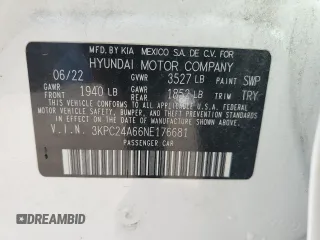 2022 Hyundai Accent SE with VIN 3KPC24A66NE176681, listed as a Copart auction lot 50429525 with 29,654 mi miles and Salvage Title. Bid and sale history available at DreamBid. Image 13.