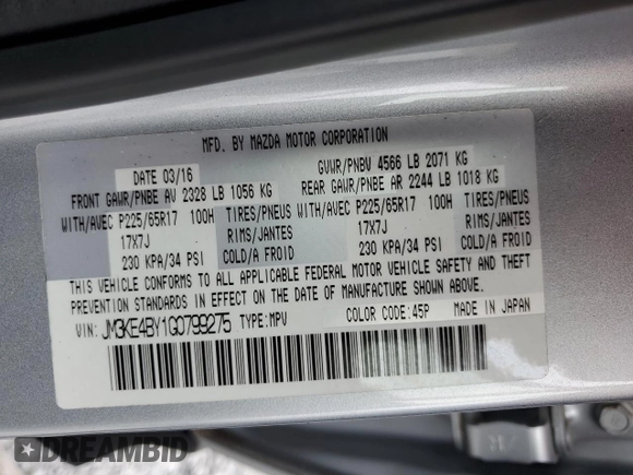 2016 Mazda CX-5 Sport with VIN JM3KE4BY1G0799275, listed as a Copart auction lot 51202355 with 98,409 mi miles and Non Repairable. Bid and sale history available at carsss.com. Image 13.