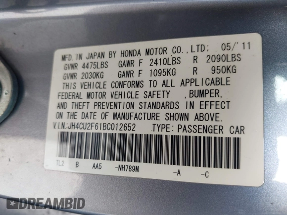 2011 Acura TSX z VIN JH4CU2F61BC012652, wystawiony jako IAAI lot #41980560 z przebiegiem 173 143 mil mil oraz . Historia ofert i sprzedaży dostępna na DreamBid. Obrazek 9.