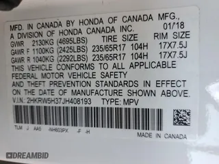 2018 Honda CR-V LX with VIN 2HKRW5H37JH408193, listed as a Copart auction lot 45044275 with 105,399 mi miles and Salvage Title. Bid and sale history available at carsss.com. Image 12.