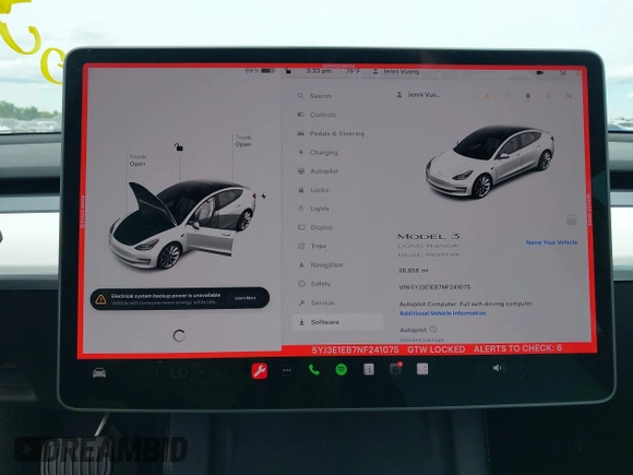 2022 Tesla Model 3 Long Range z VIN 5YJ3E1EB7NF241075, wystawiony jako IAAI lot #42217269 z przebiegiem 28 856 mil mil oraz . Historia ofert i sprzedaży dostępna na DreamBid. Obrazek 7.