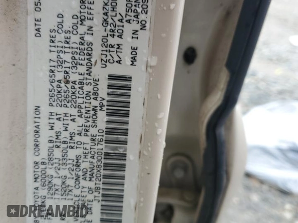 2003 Lexus GX 470 with VIN JTJBT20X830017610, listed as a Copart auction lot 47432395 with 330,087 mi miles and Salvage Title. Bid and sale history available at DreamBid. Image 13.